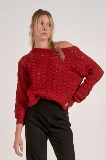 Wide Neck Open Knit Sweater