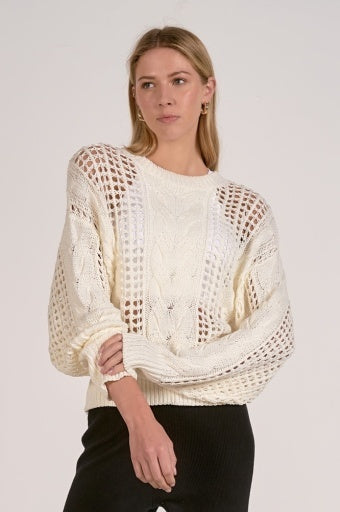 Open Knit Crewneck Sweater