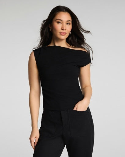 Ribbed Knit Ruched Off-the-Shoulder Top