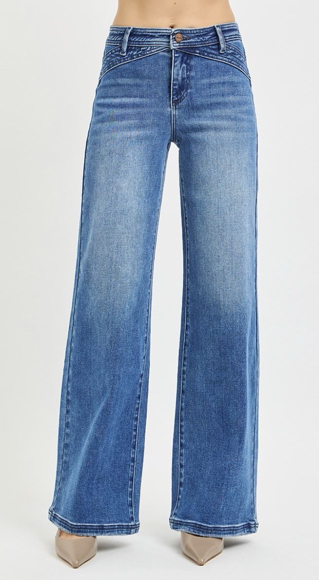 HIGH RISE WIDE LEG WAIST DETAIL JEANS