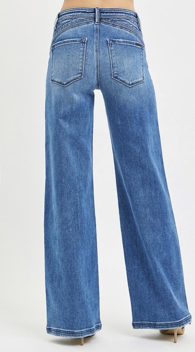 HIGH RISE WIDE LEG WAIST DETAIL JEANS