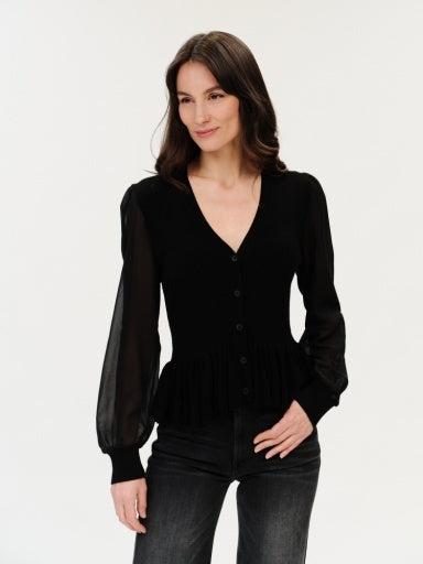 SIX FIFTY WOMEN: ALEXANDRA | PEPLUM SWEATER CHIFFON SLEEVE TOP