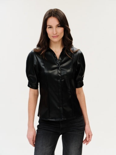 Val Leather Collared Top