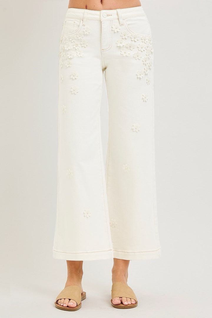 Mackie Mid Rise Flower Crop Jeans