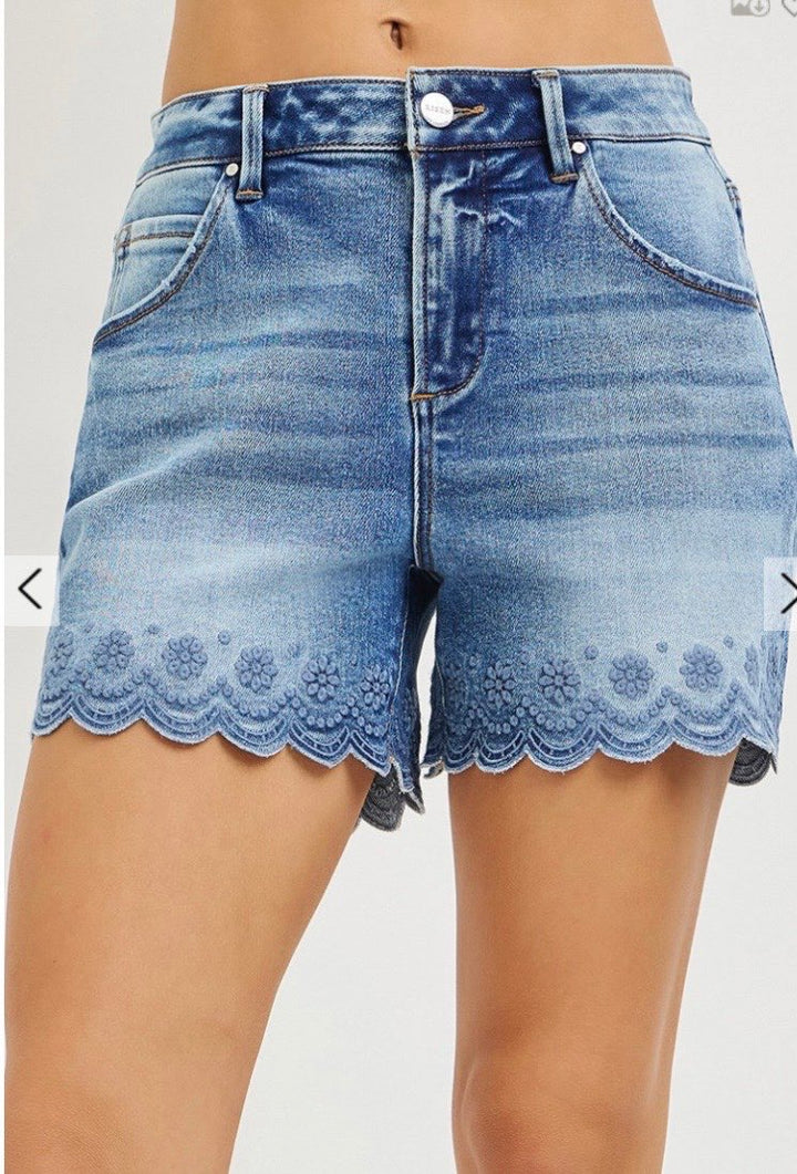 Scalloped Denim Shorts