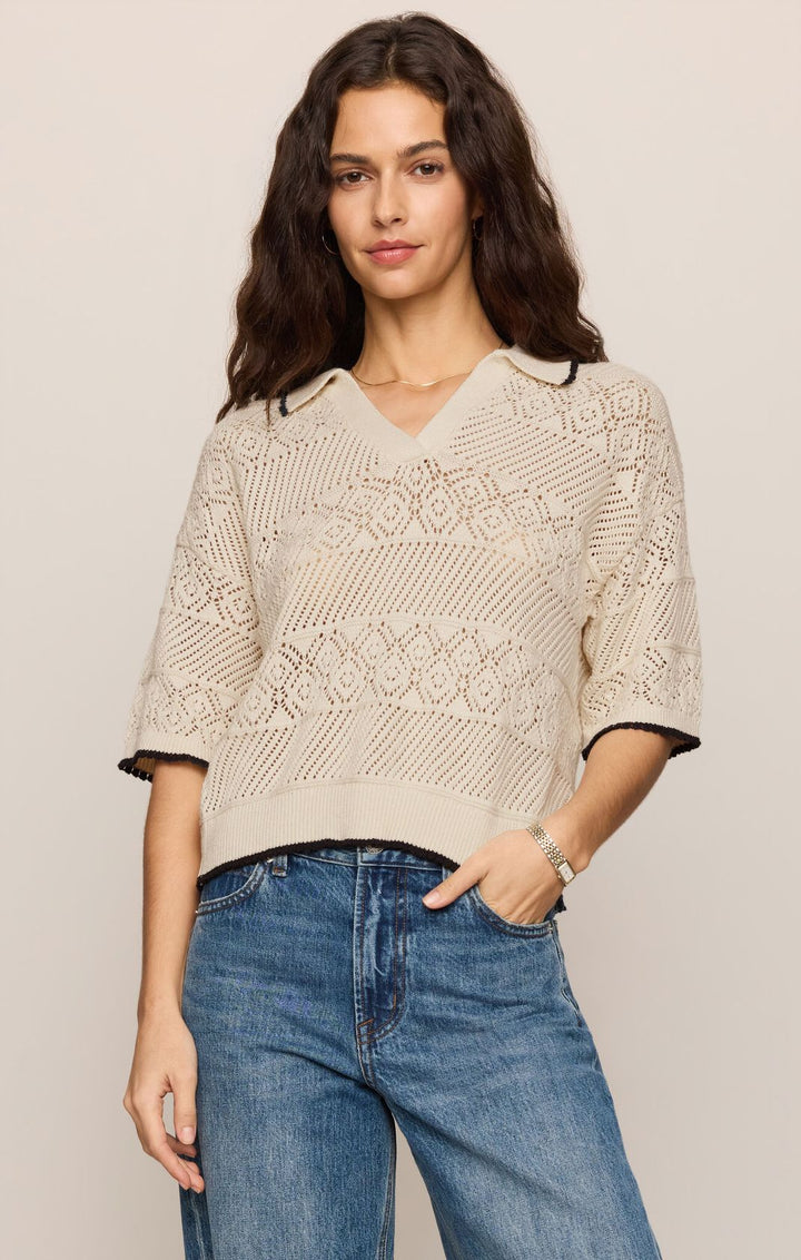 Denman Crochet Polo Sweater