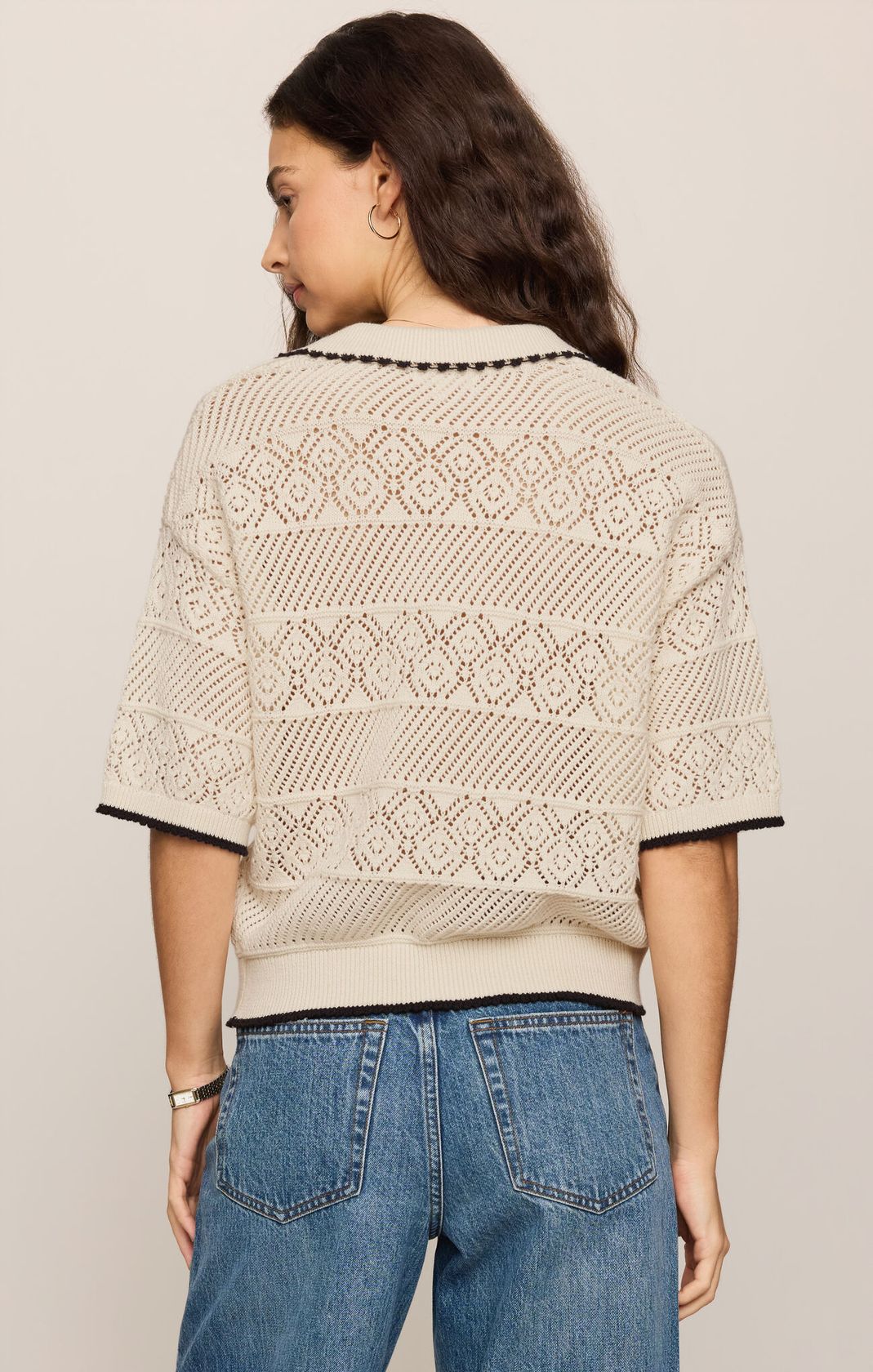 Denman Crochet Polo Sweater