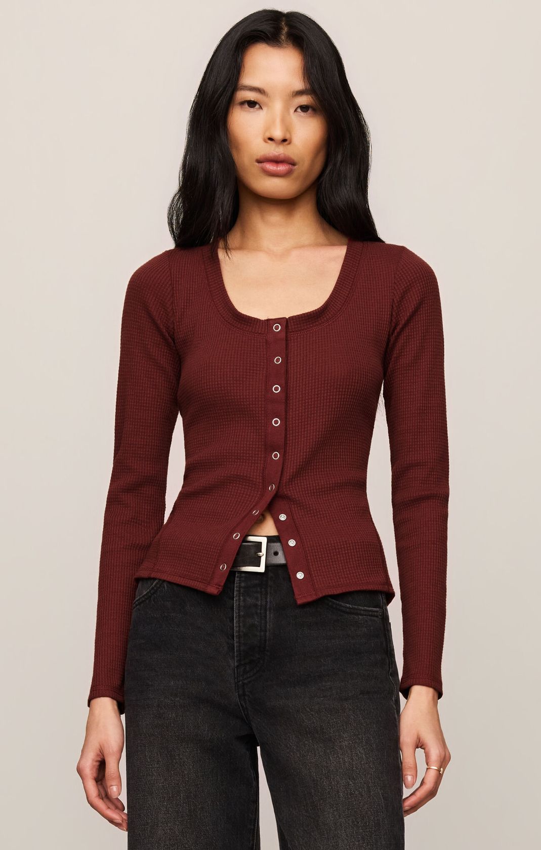 Albany Waffle Button Up Top