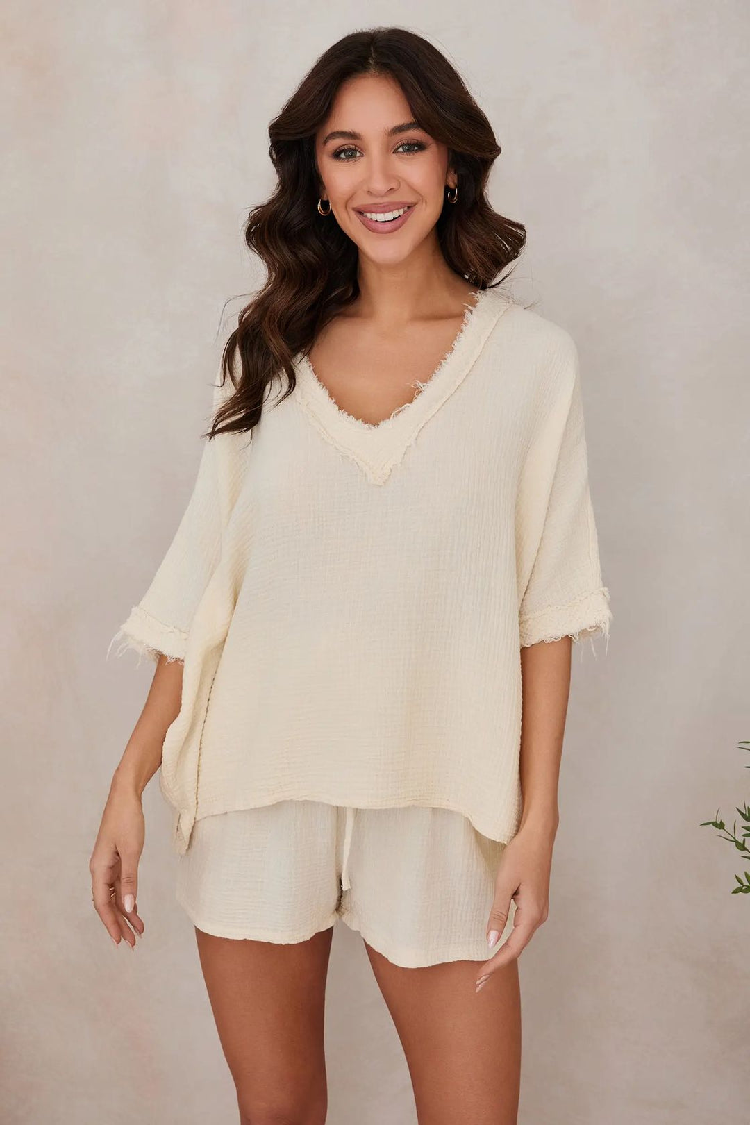 Raw Edge Gauze Short Sleeve