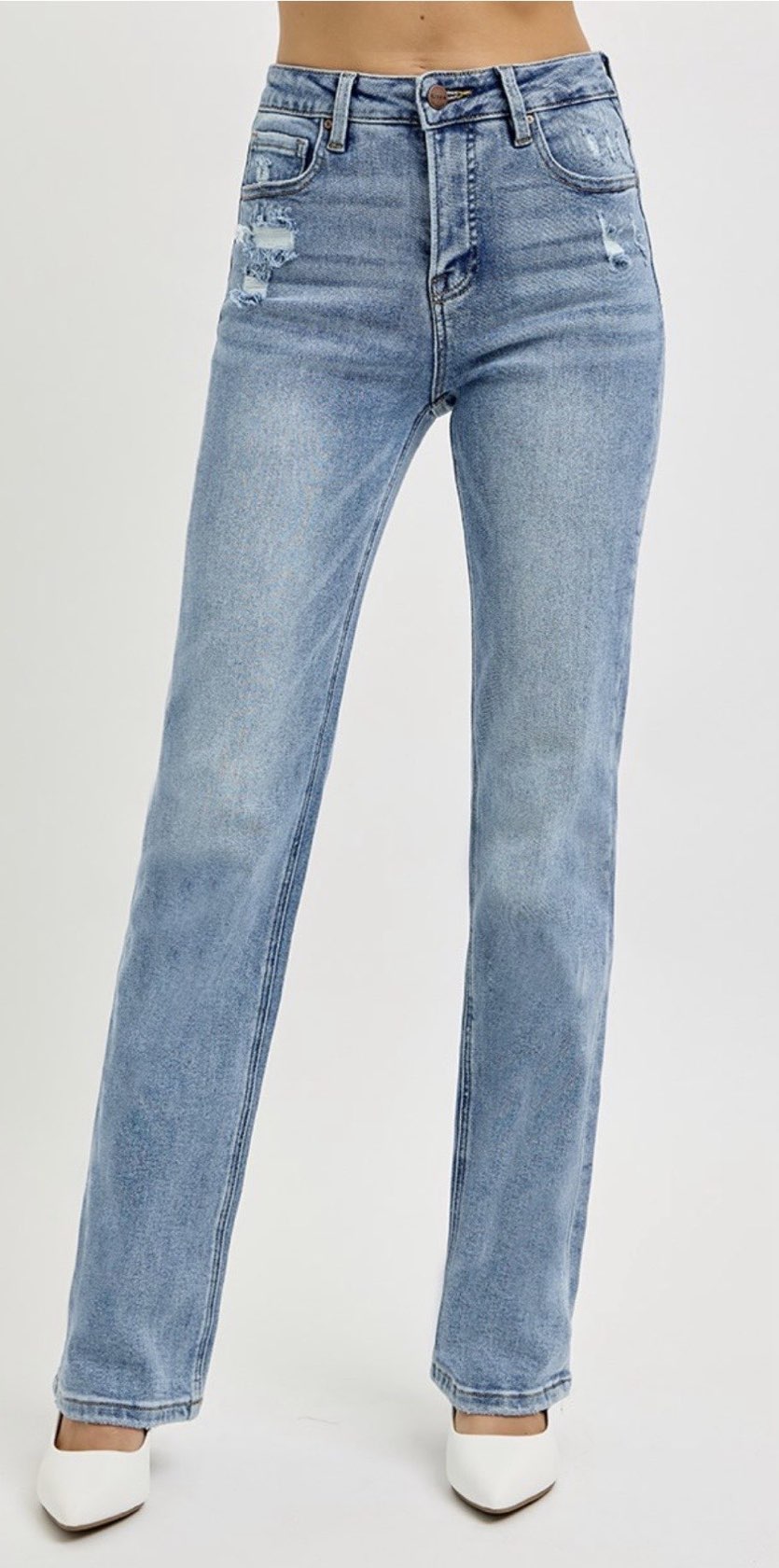 High Rise Straight Distressed Jeans