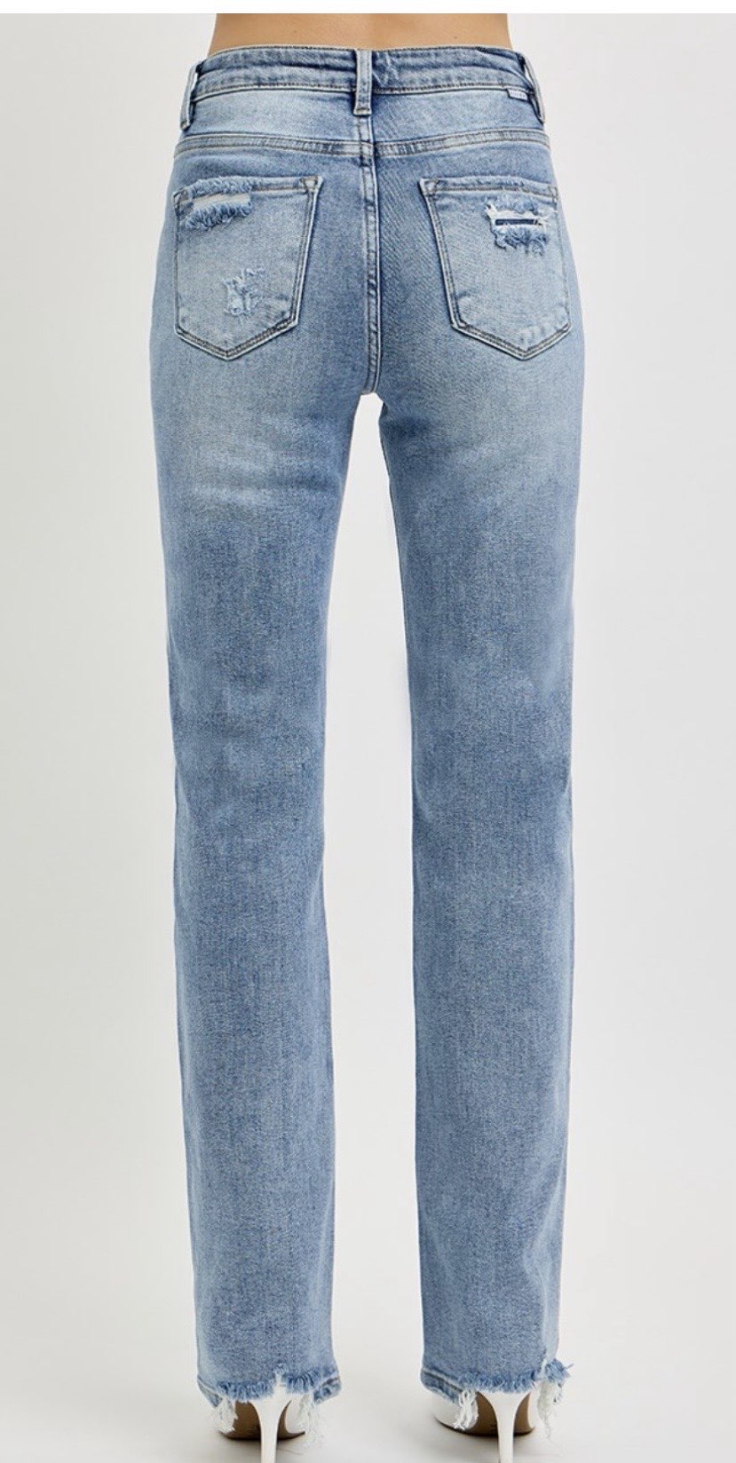 High Rise Straight Distressed Jeans