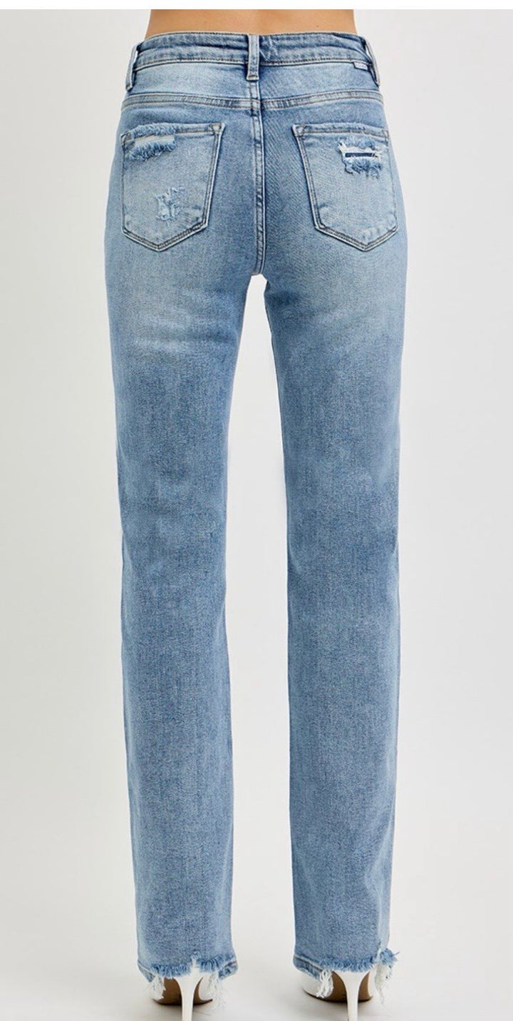 High Rise Straight Distressed Jeans