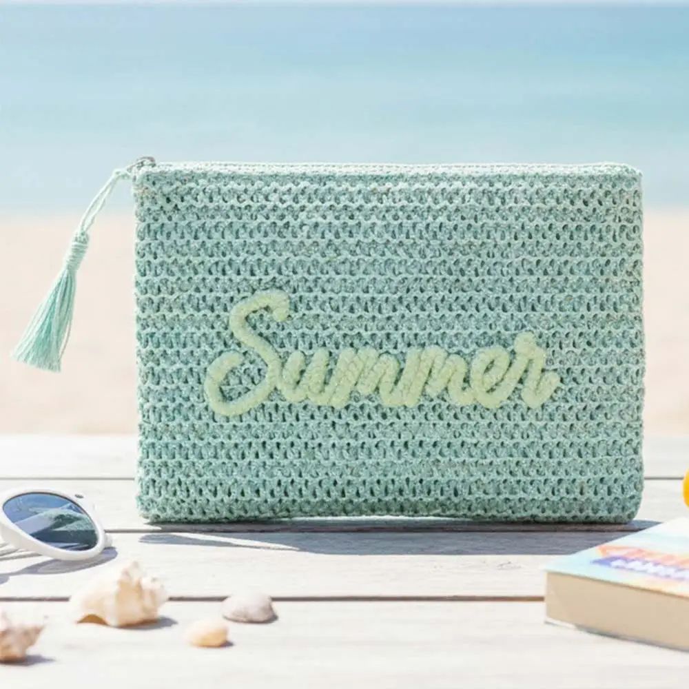 Summer Embroidered Straw Pouch