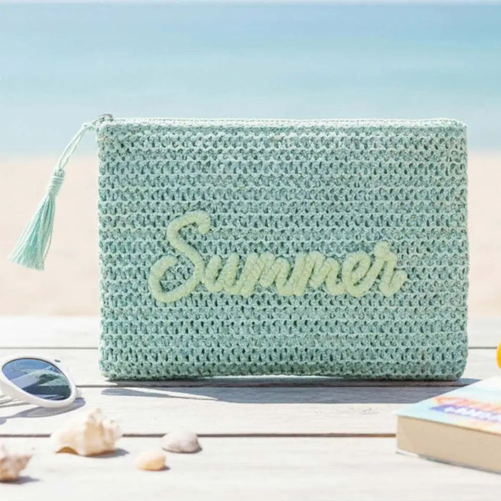 Summer Embroidered Straw Pouch