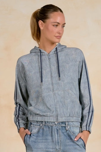 Faux Denim Track Zip Up