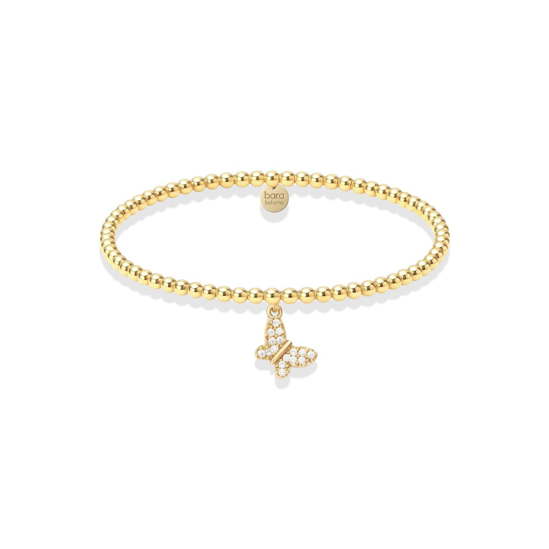 Pave Butterfly Charm Beaded Bracelet