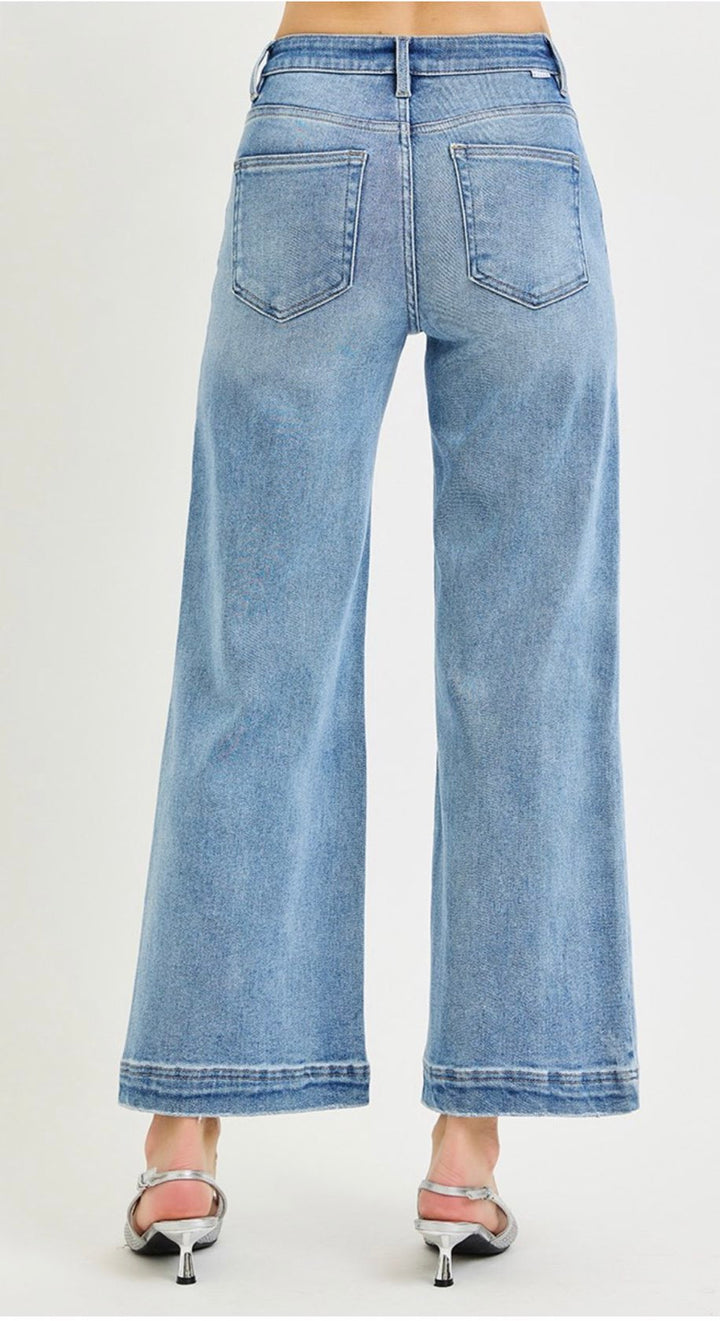 HIGH RISE CROP WIDE-FRONT YOKE DETAIL JEANS