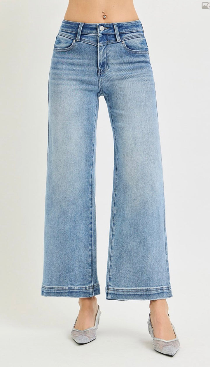 HIGH RISE CROP WIDE-FRONT YOKE DETAIL JEANS