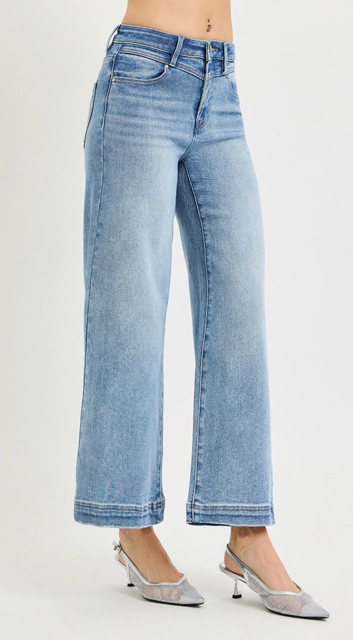 HIGH RISE CROP WIDE-FRONT YOKE DETAIL JEANS