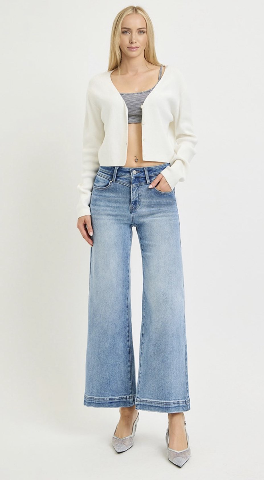 HIGH RISE CROP WIDE-FRONT YOKE DETAIL JEANS