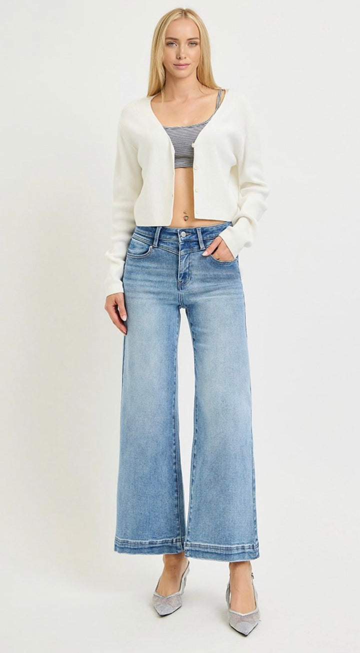 HIGH RISE CROP WIDE-FRONT YOKE DETAIL JEANS