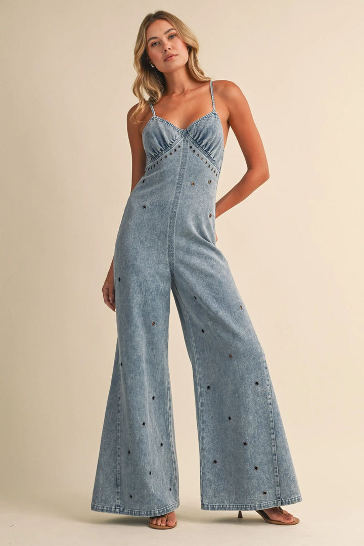 Denim Grommet Jumpsuit