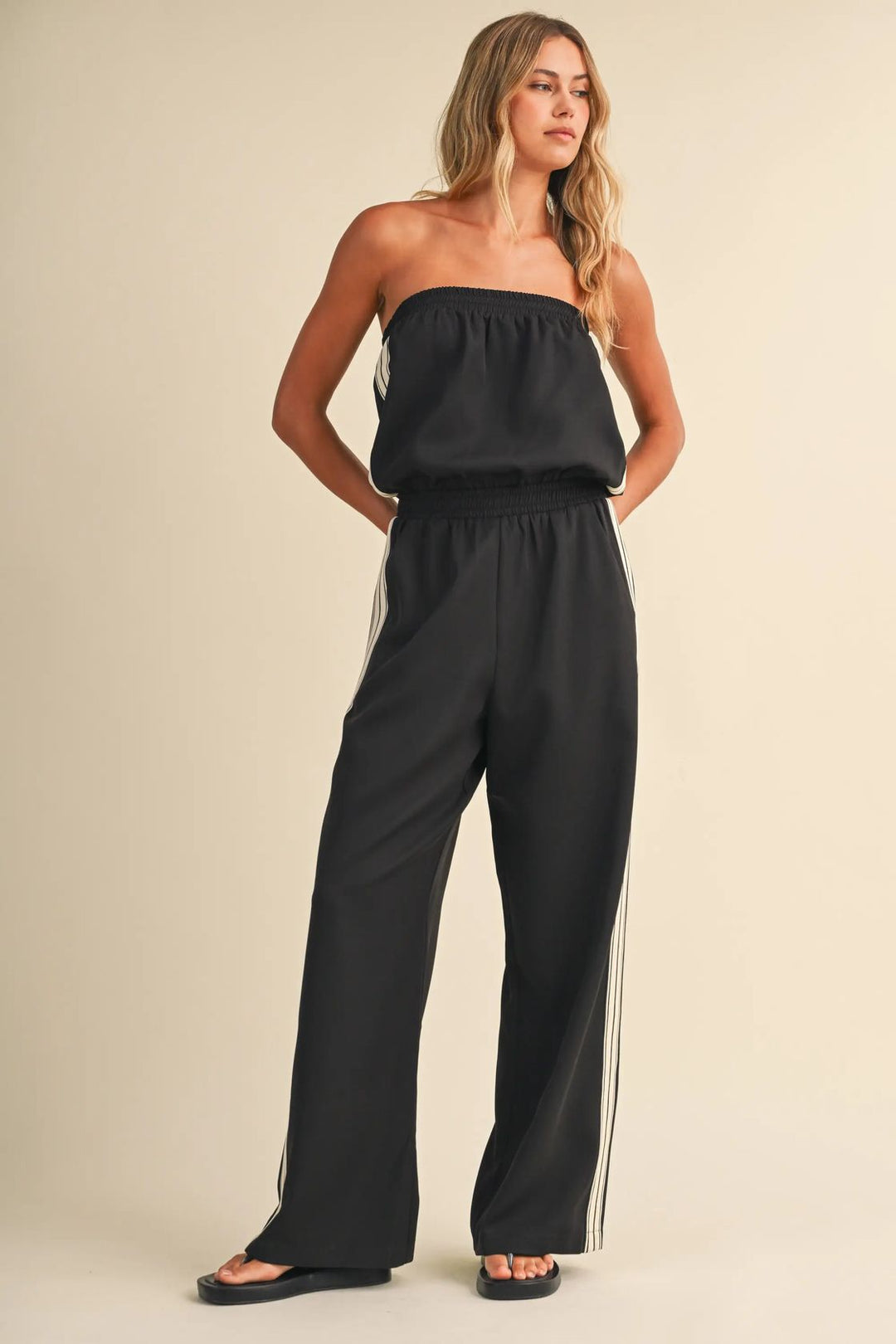 Strapless Stripe Trim Jumpsuit