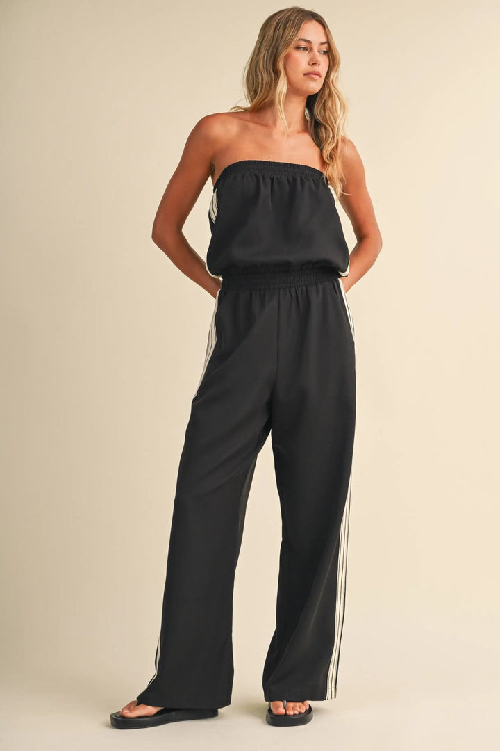Strapless Stripe Trim Jumpsuit