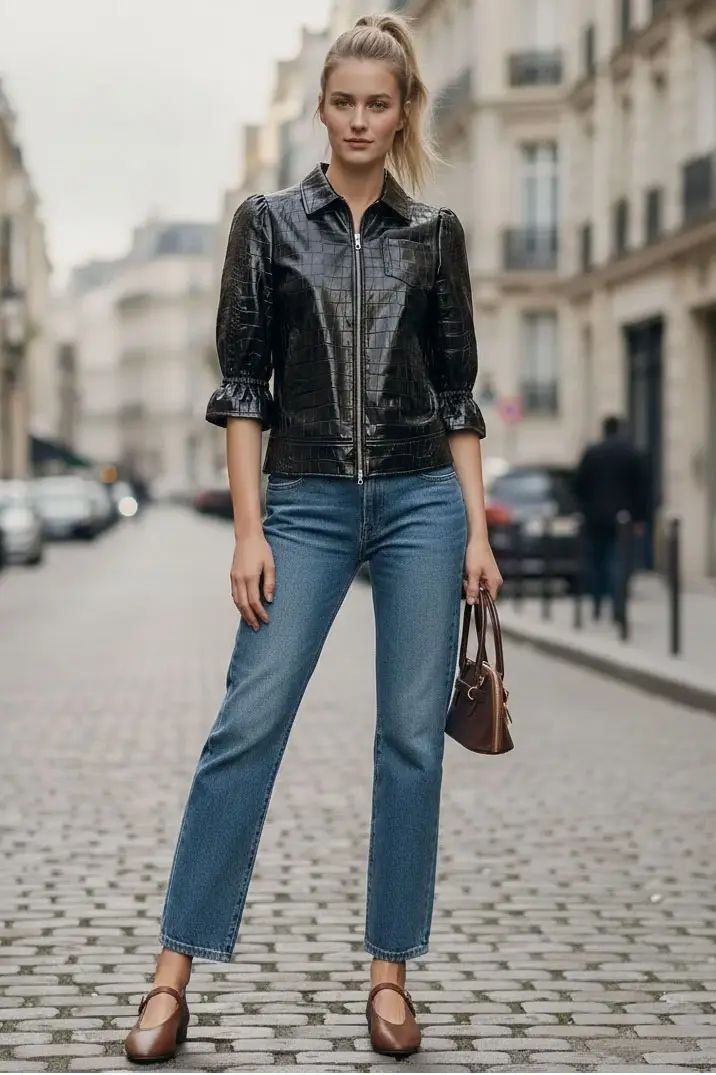 Celine Alligator 3/4 Sleeve Zip Up Jacket