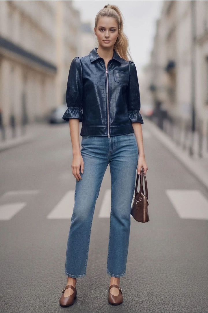 Celine Alligator 3/4 Sleeve Zip Up Jacket