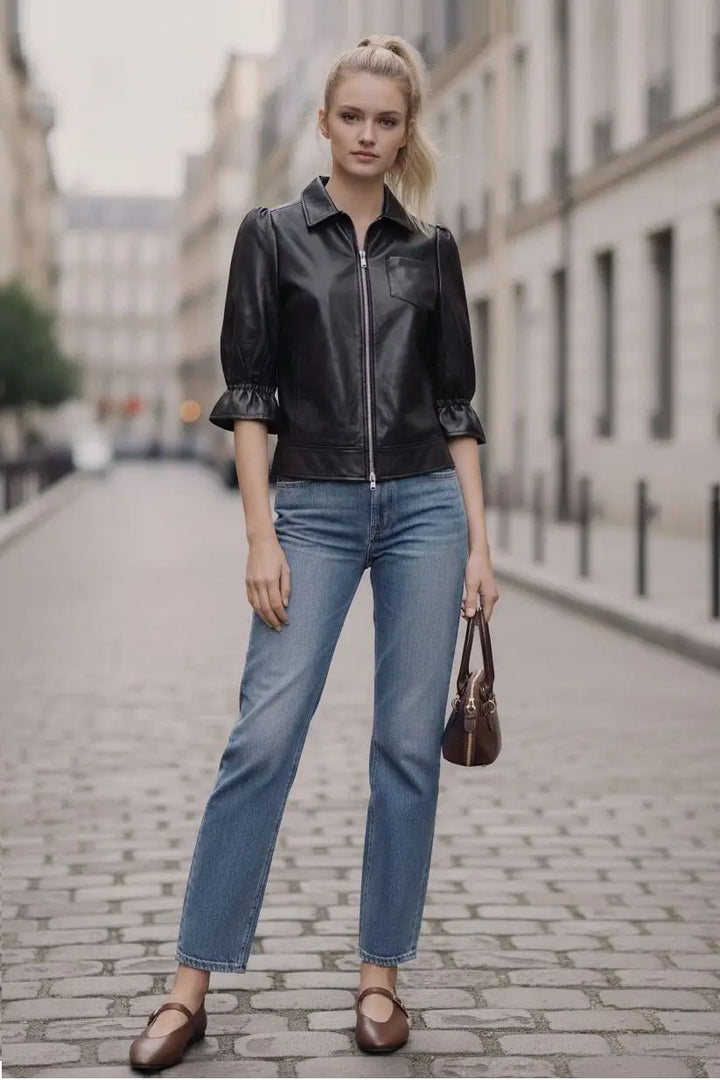 Celine Leather Zip Up Jacket