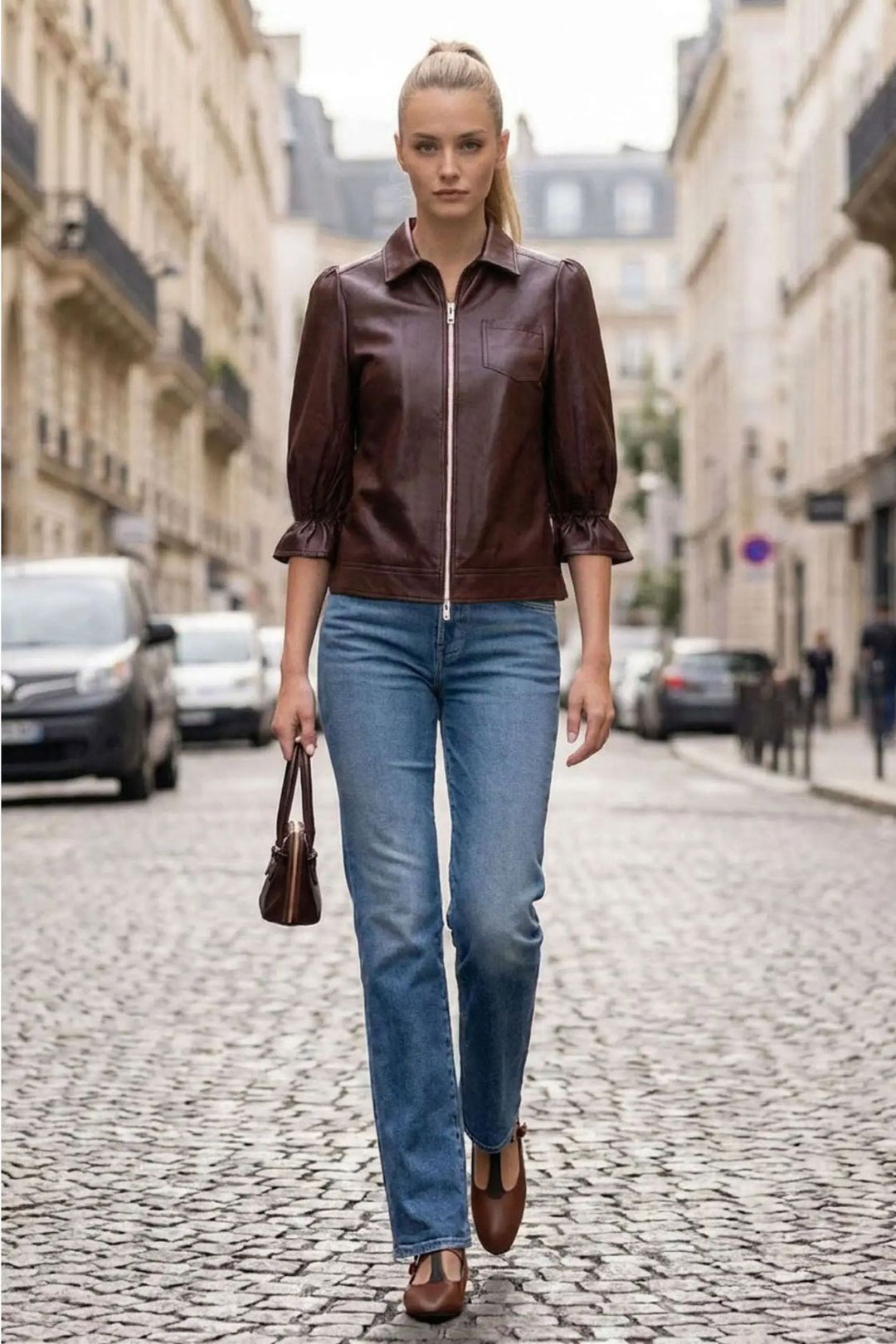 Celine Leather Zip Up Jacket