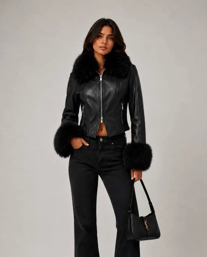 Faux Leather Fur Trim Jacket