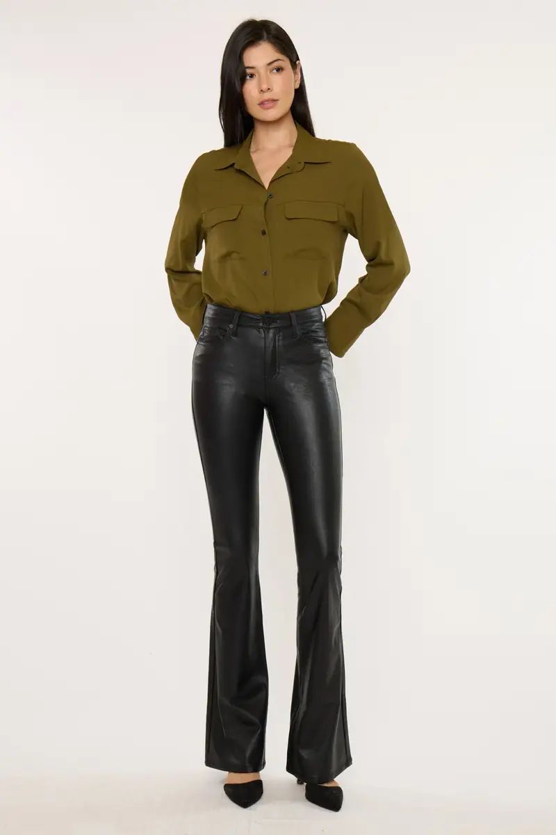 Kiwi Mid Rise Faux Leather Flare