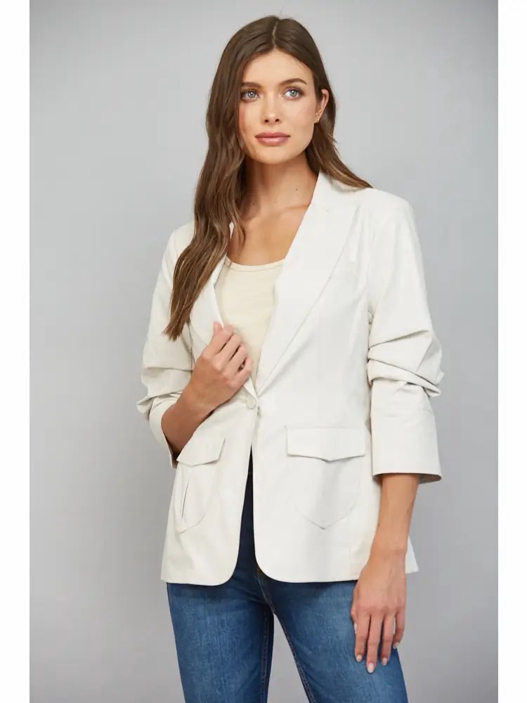 Mika Ruched Faux Leather Blazer