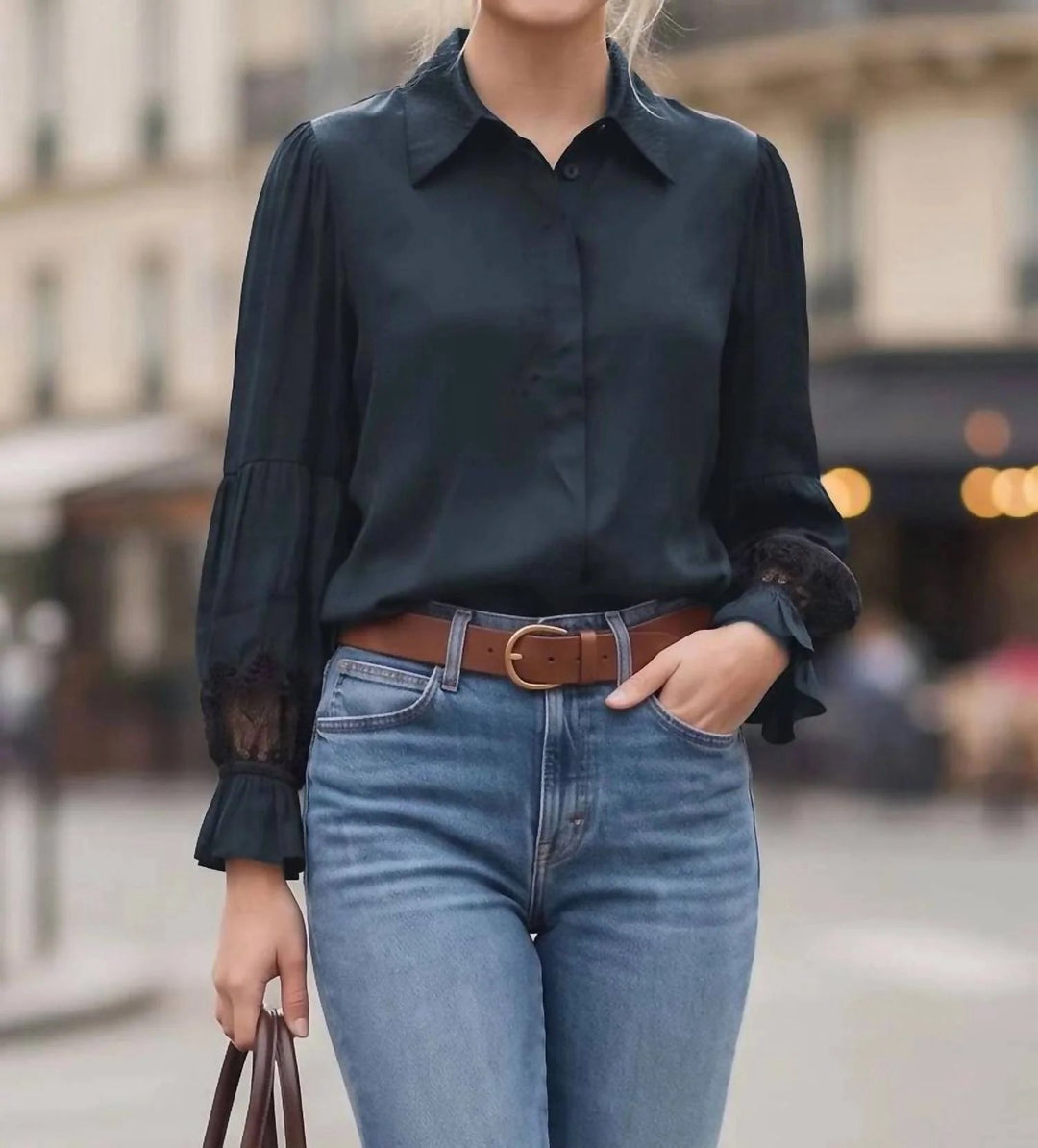 Mila Lace Insert Long Sleeve Blouse