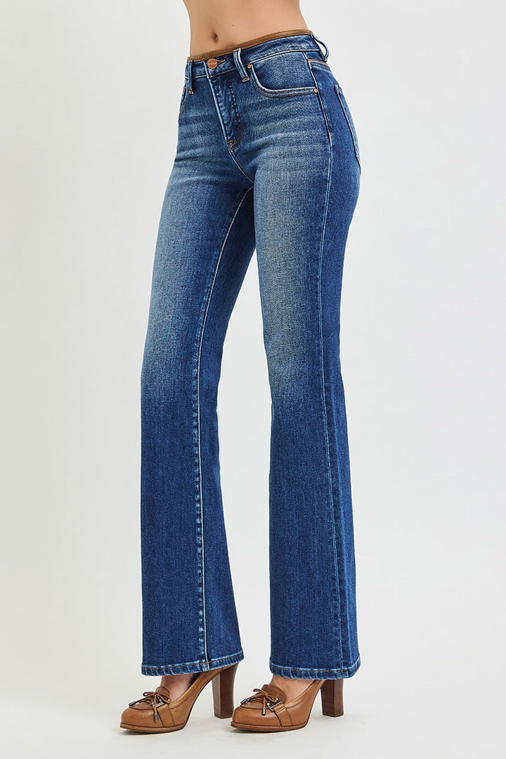 Genna Mid Rise Bootcut Jean with Leather Details