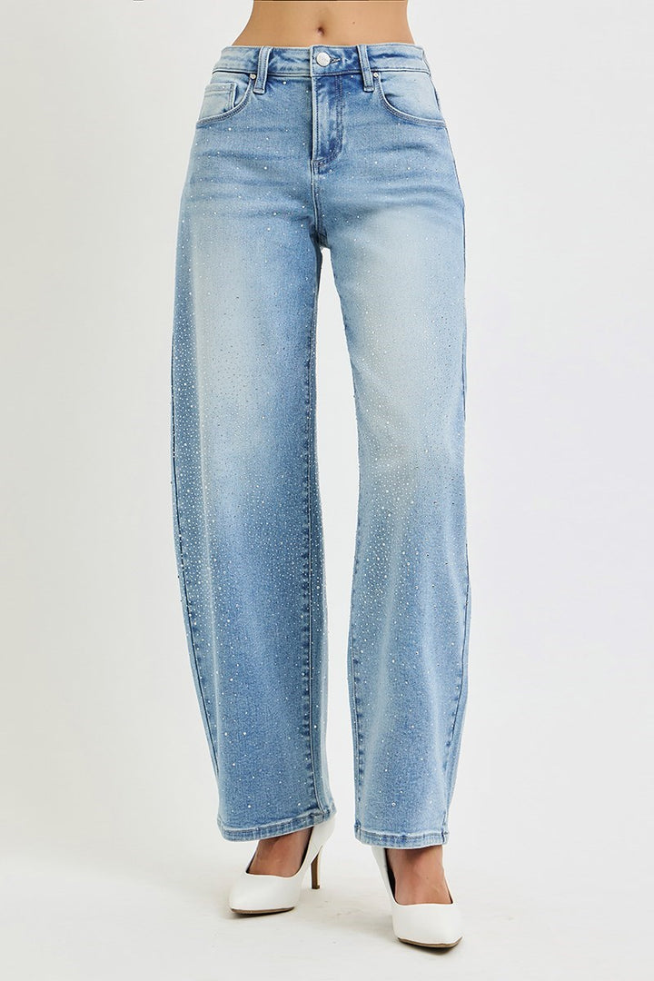 Slouchy Barrel Rhinestone Jeans