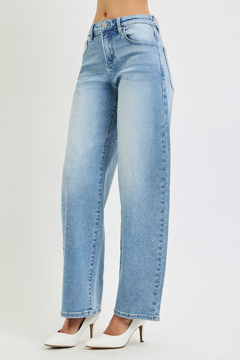 Slouchy Barrel Rhinestone Jeans