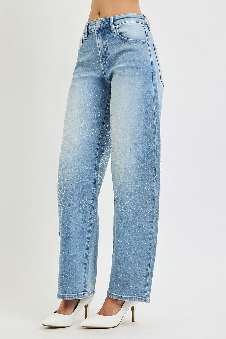 Slouchy Barrel Rhinestone Jeans