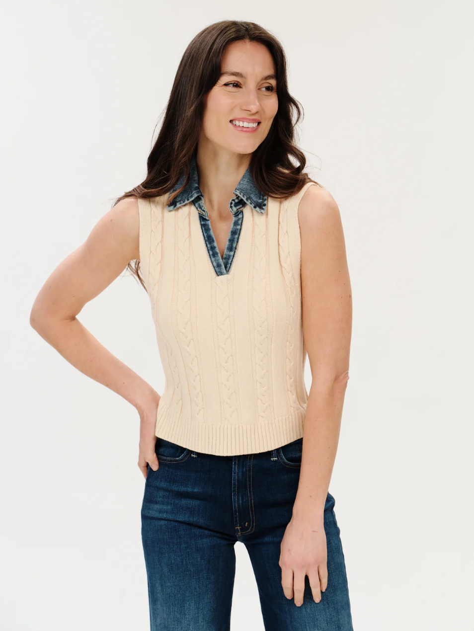 MONICA MIXED MEDIA COLLAR VEST