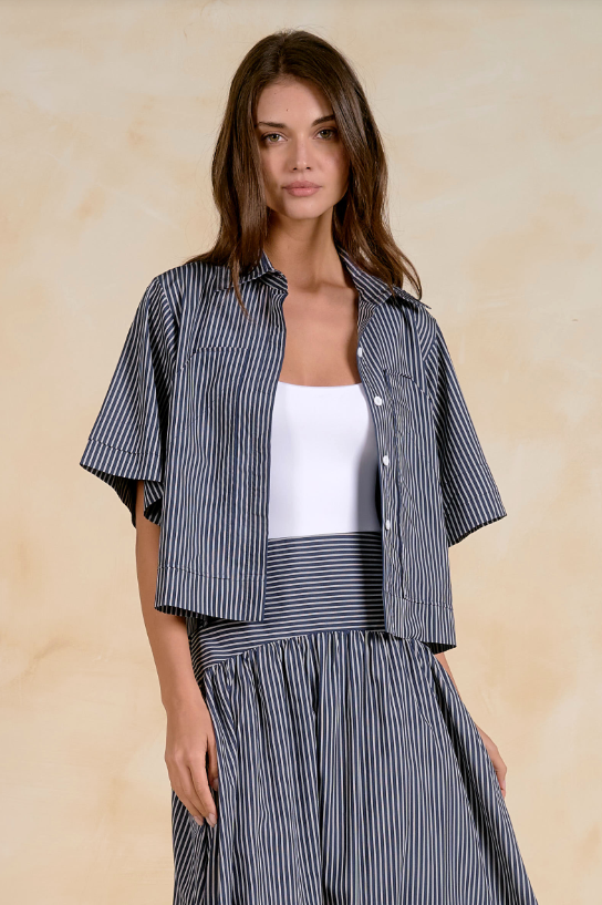 Selena Striped Crop Button-Up