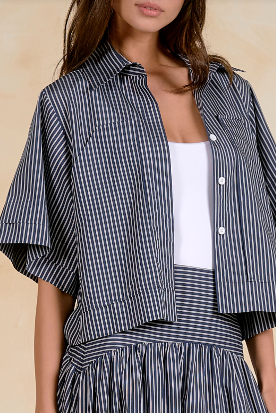 Selena Striped Crop Button-Up