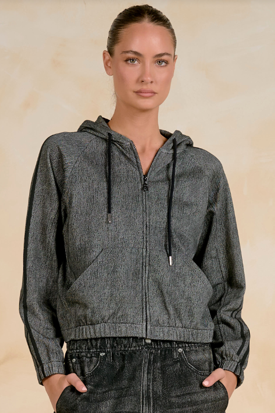 Faux Denim Track Zip Up