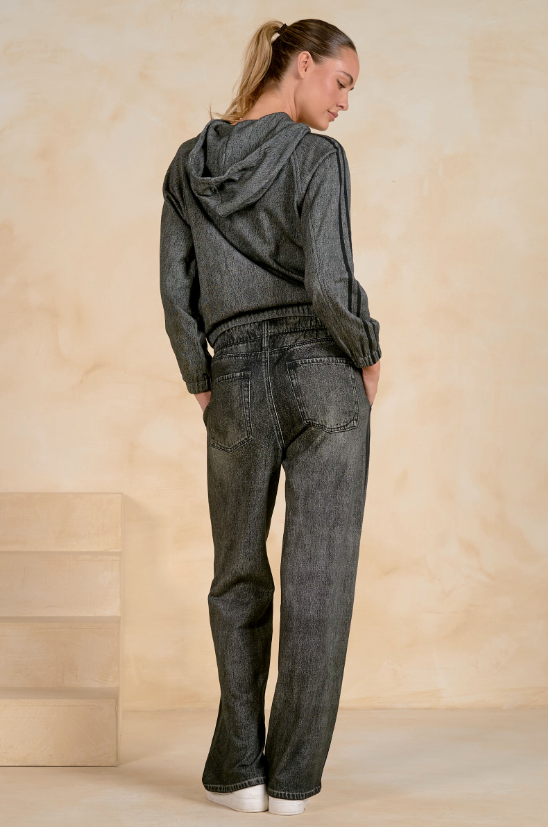 Faux Denim Track Zip Up