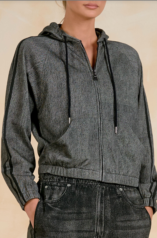 Faux Denim Track Zip Up