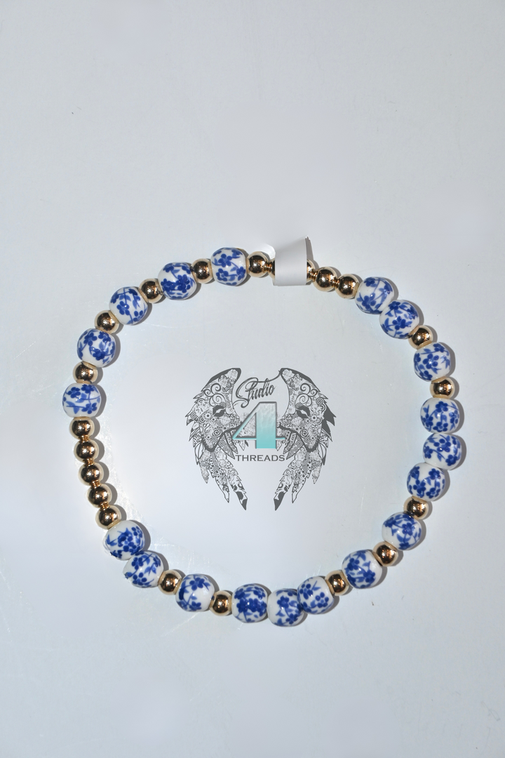 Lotus Floral Porcelain Beaded Bracelet