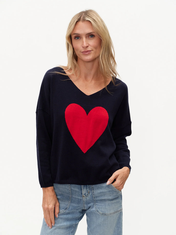 LOVIE GRAPHIC HEART V-NECK SWEATER