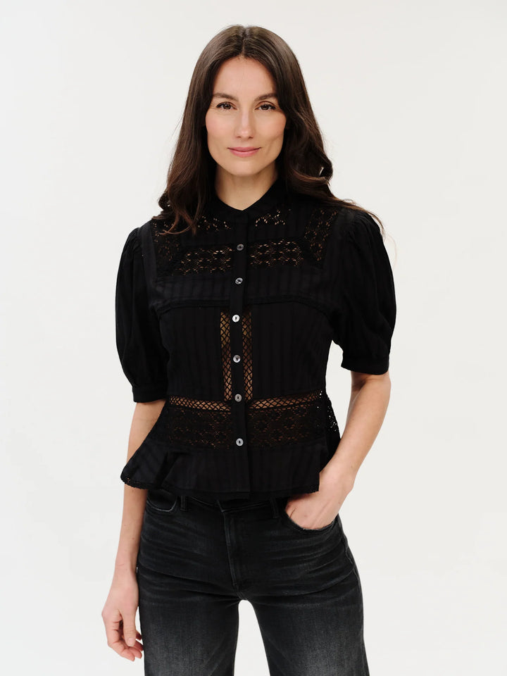 PAOLA EYELET MIXED MEDIA BLOUSE