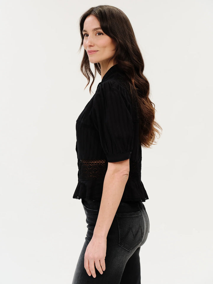 PAOLA EYELET MIXED MEDIA BLOUSE
